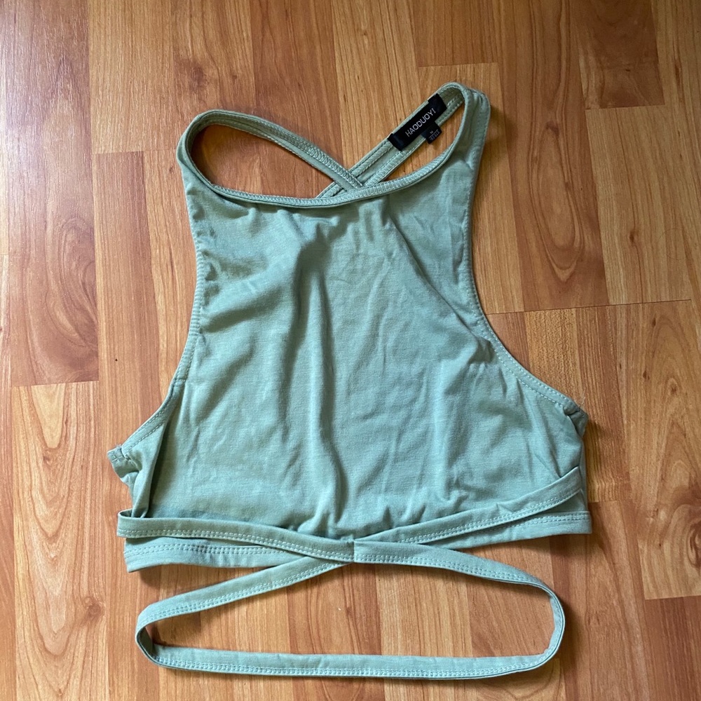 Strappy teal green crop top
